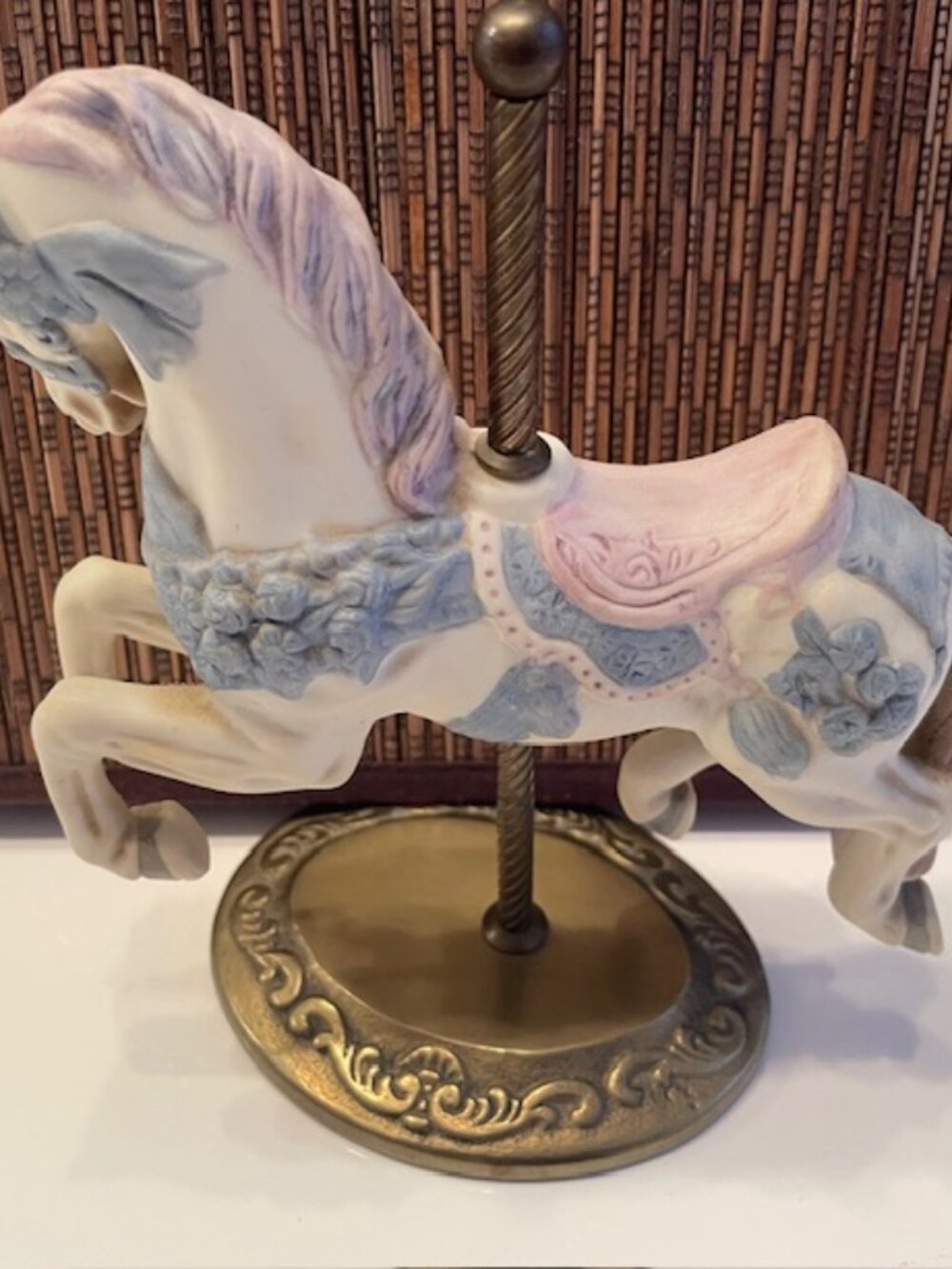 Whitt’s 1988 Carousel Horse Figurine – Pastel Floral – Brass Pole – Taiwan #7173